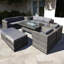 Malta Rattan 10 Seat Rising Firepit U-Shape Set in Grey Walnut with 2 Footstools