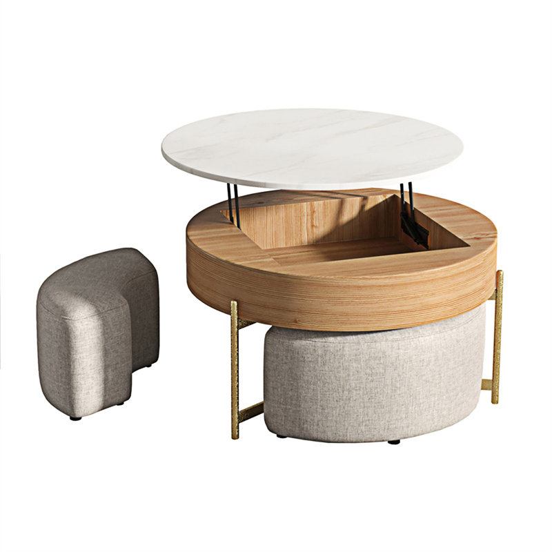 Round Lift-Top Coffee Table Set, Natural