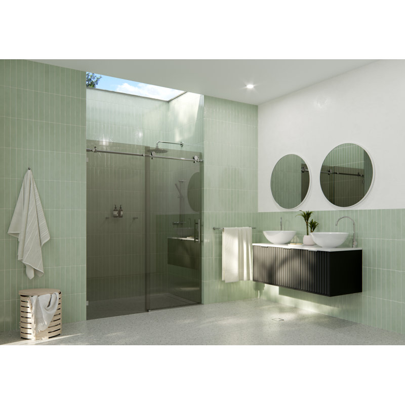 Equinox 56 - 60 in. x 78 in. Fully Frameless Gray Tinted Sliding Shower Door, Chrome