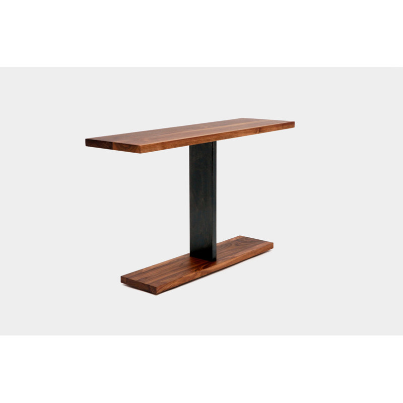 Solid Wood Top Console Table, 24" H x 48" W x 18" D, Powder Coated Matte Black, Black Oak