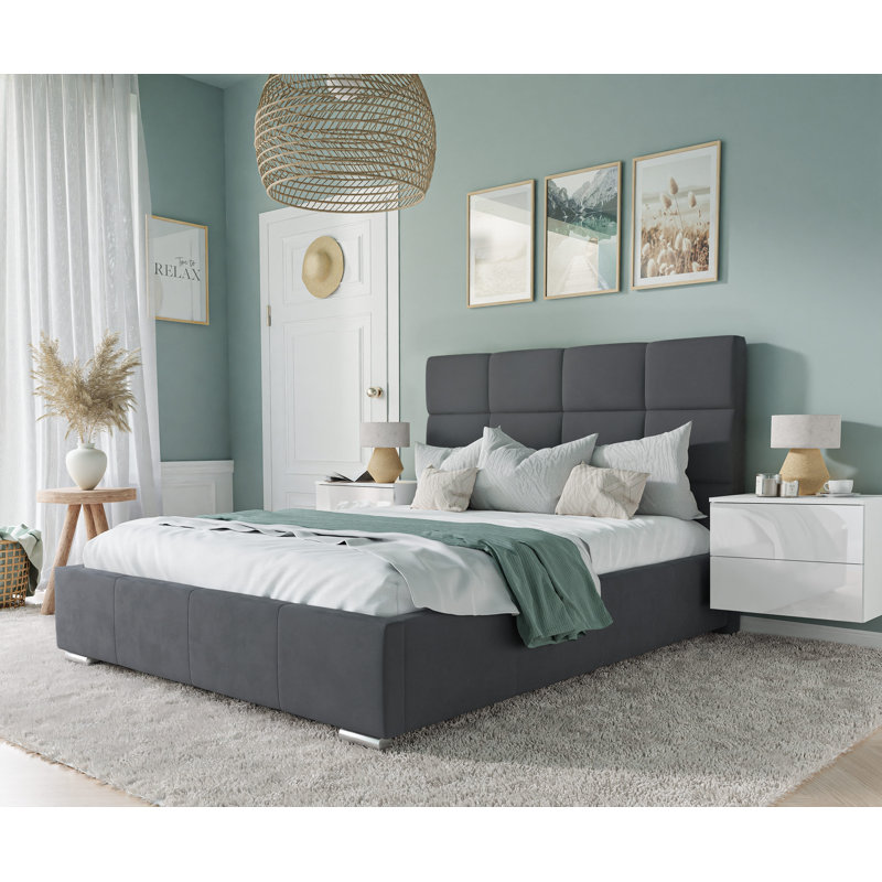 Bed Lemuel with Storage, Dark Grey, 140cm x 200cm