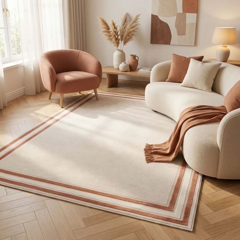 Carmel Modern Bordered Cream/Terra Area Rug, Rectangle 200 x 290 cm