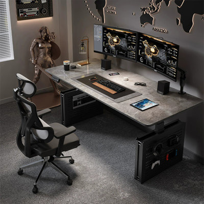 Gray Rectangular Sintered Stone Standing desk