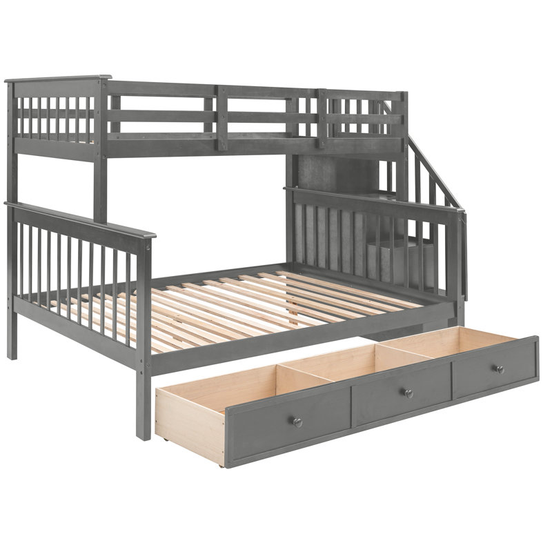 Lit superposé simple avec rangement à tiroirs, gris. Sécuritaire et pour chambre de résidence. Convient aux adultes. Pieds en pin massif. Assemblage requis. Rangement gris. Chambre à coucher, salon. Conception polyvalente. Convient au bois. Inclus