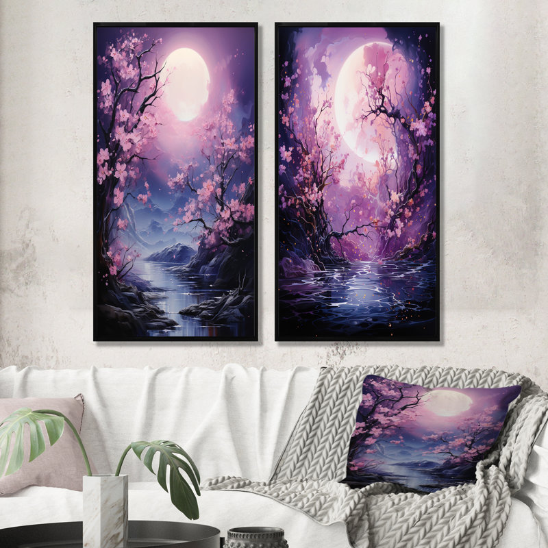 Ensemble de 2 décorations murales Moon Nightly, Cadre noir, H 32 po x l 33 po