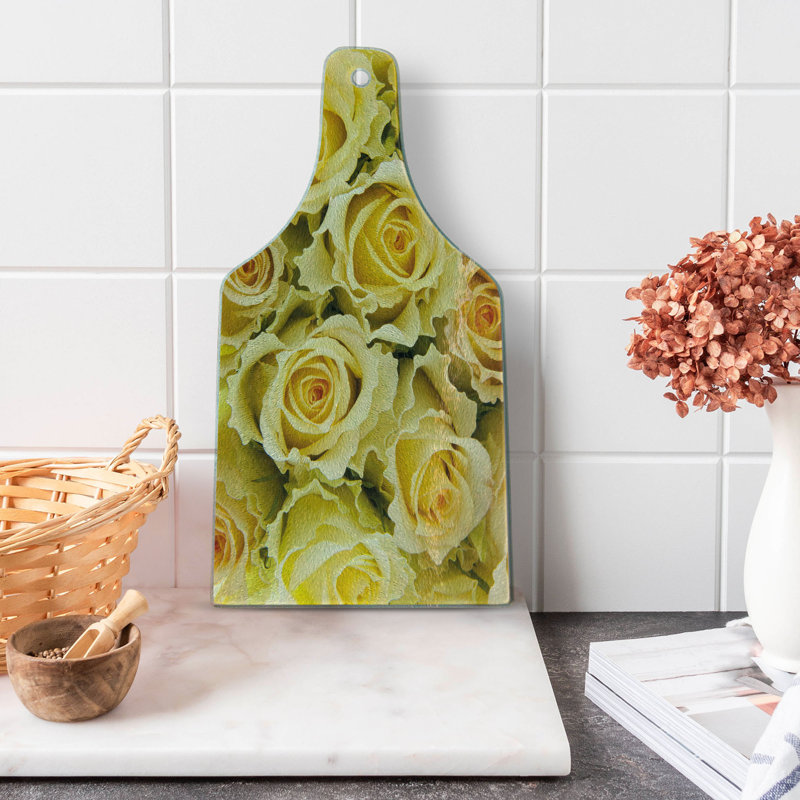 Planche à découper en verre trempé Ambesonne Rose nuptiale jaune Flourish jaune vert pâle
