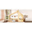 Lit simple au sol avec fenêtre et petite tablette, lit en bois massif avec toit en forme de maison-716821786-716821780