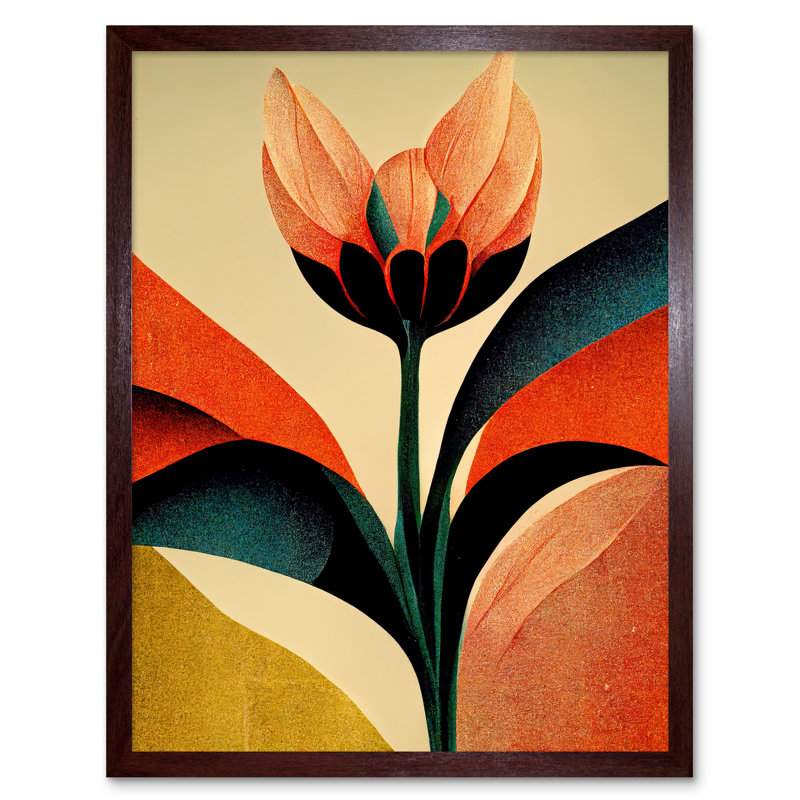 Abstract Flower Art Deco Symmetry - Print, Brown Framed Paper, 43cm H x 33cm W
