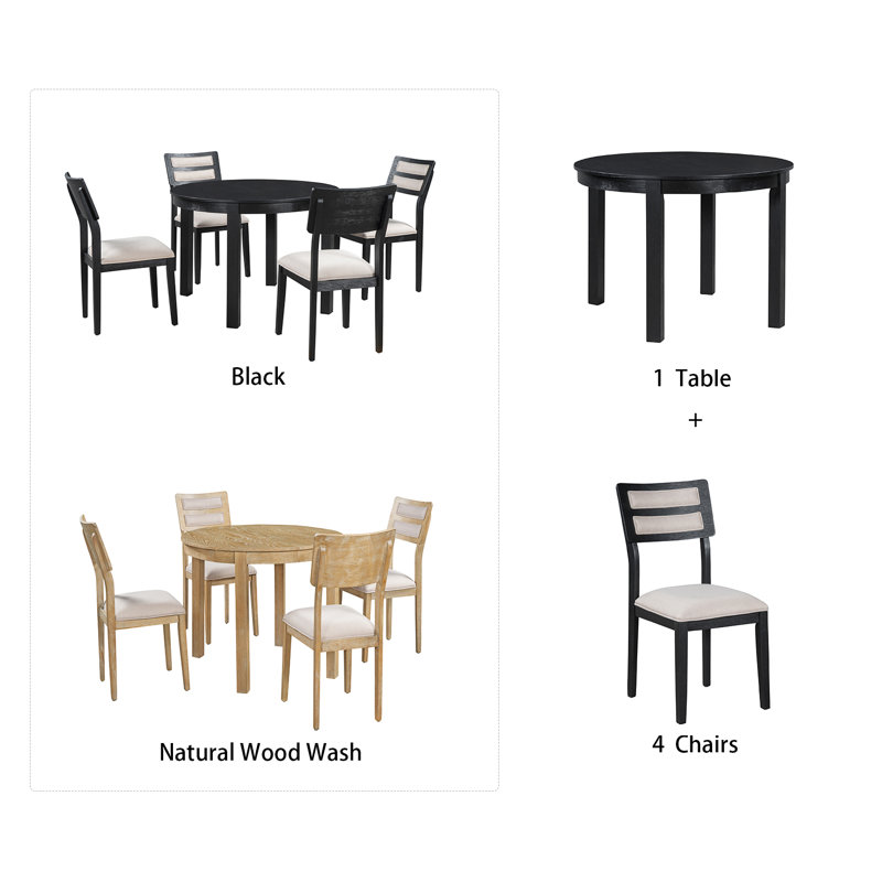 Ensemble repas pour 4 personnes Apoline, Noir, Noir