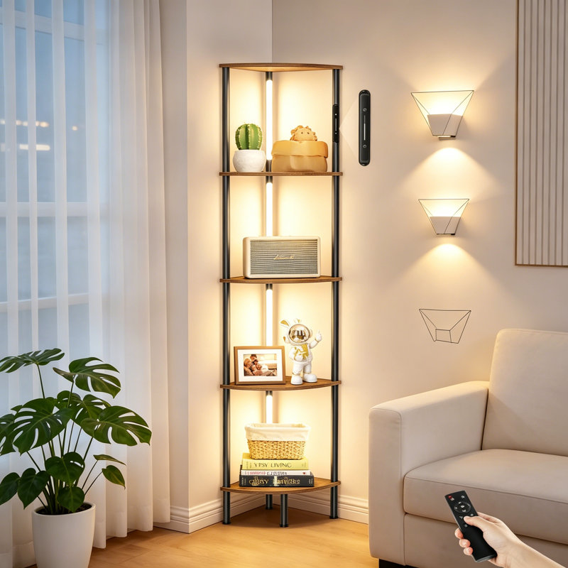 169cm H x 30cm W Metal Corner Bookcase, Rustic Brown