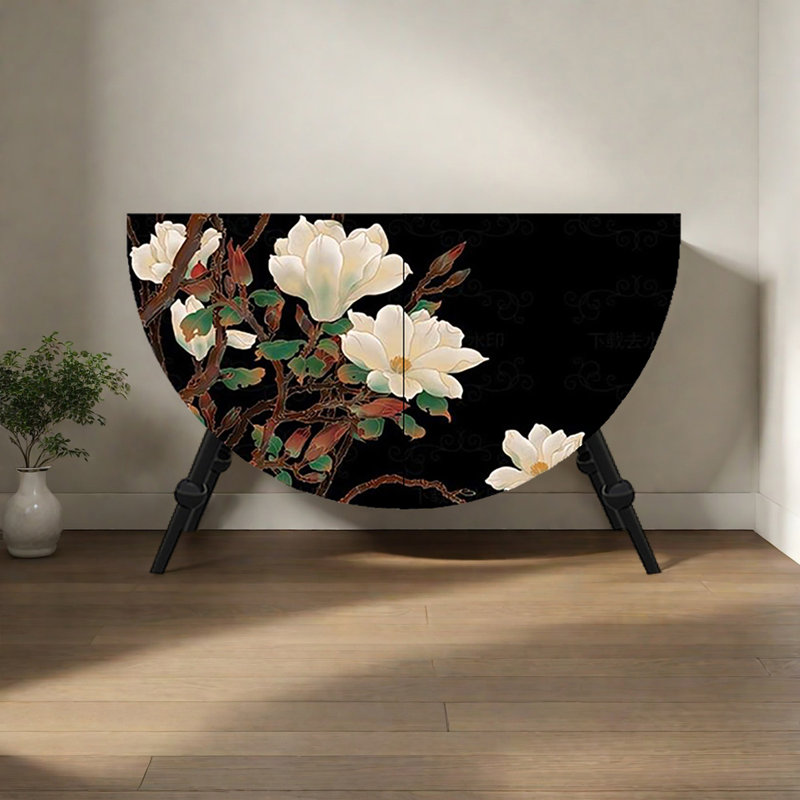 Armoire décorative en demi-cercle, Noir / beige / vert