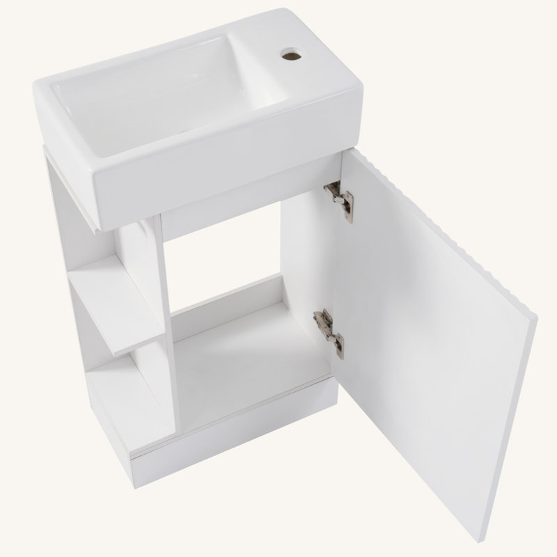 Meuble-lavabo 18,6 po avec lavabo, meuble-lavabo avec tablette à deux niveaux, orientation gauche ou droite, blanc