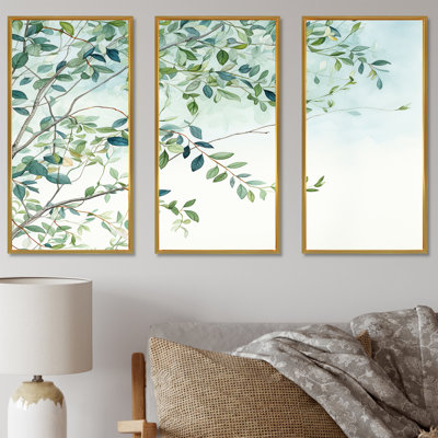 Feuilles vertes, paysage minimaliste II - ensemble de reproductions d'art mural feuilles