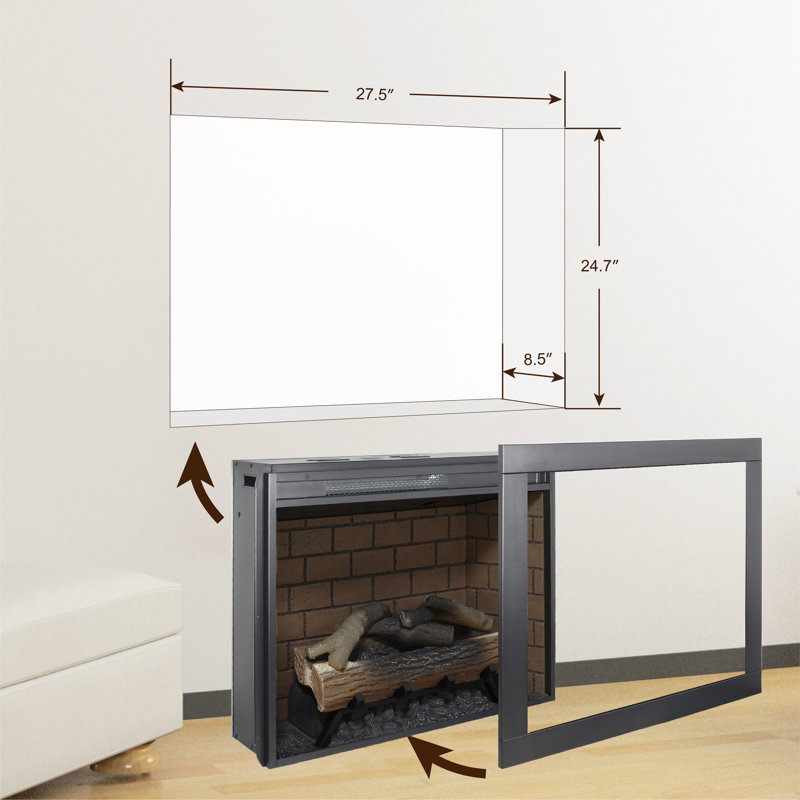 Infrared Electric Fireplace Insert with Removable Trim Kit & Crackling Sound, 27.7" H x 31.7" W x 8.2" D