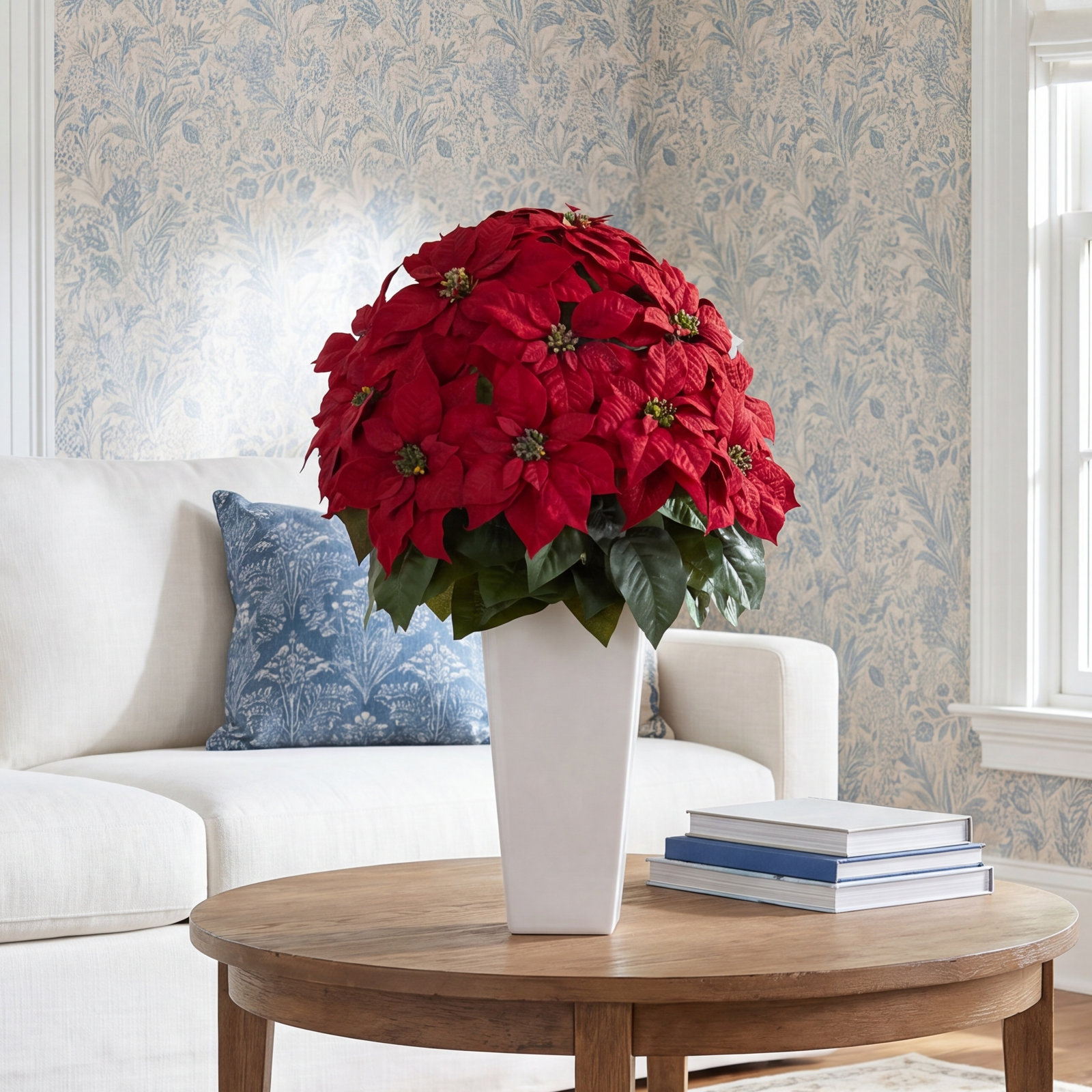 Poinsettia Floral Arrangement, 32" H x 21" W x 21" D, White