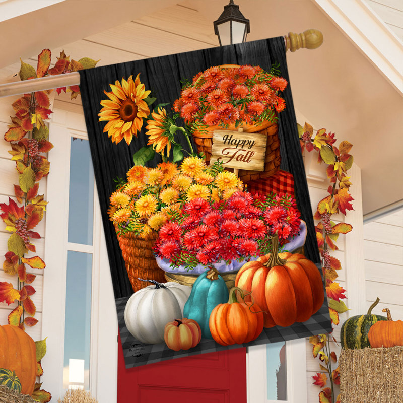 Drapeau de paniers de mamans, Automne rouge/jaune/gris