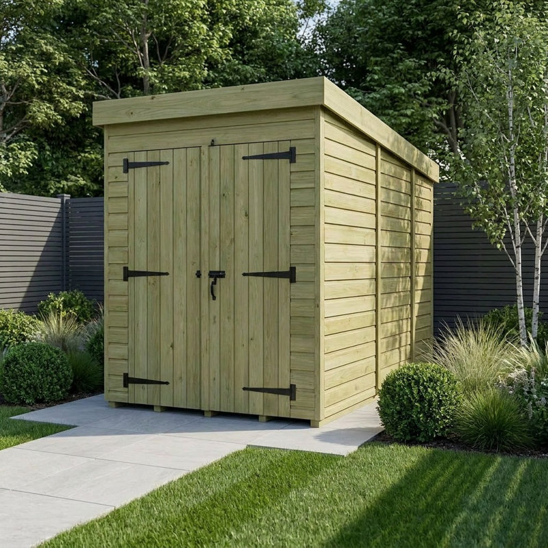 Total Sheds 4ft x 9ft Pent Garden Shed - Double Door - No Windows - Pressure Treated Timber - UK Manufactured