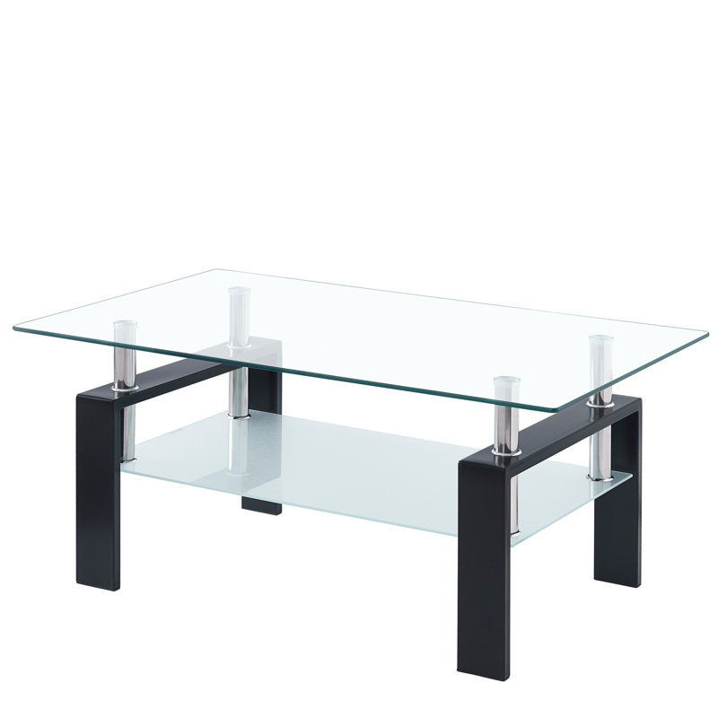 Table rectangulaire en verre trempé 2 pour l'espace de salon - Installation rapide