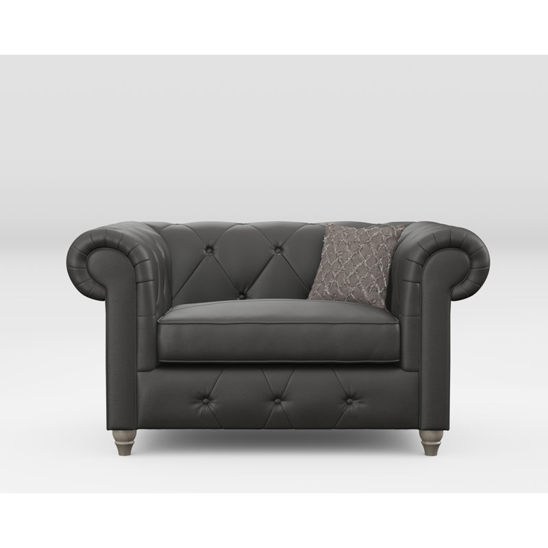 Melrose Leather Chair And A Half, Washed Oak, Raven