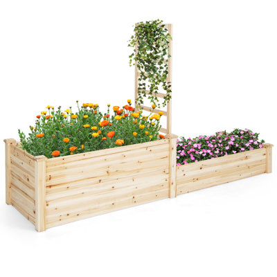 Lit de jardin surélevé en bois naturel avec treillis