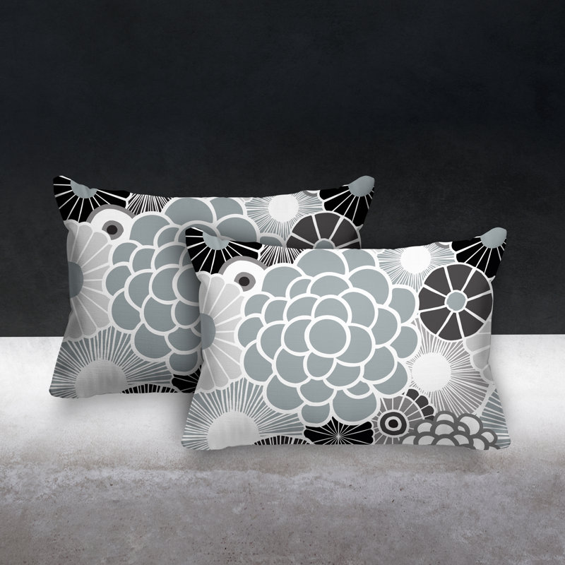 Coussin lombaire floral intérieur / extérieur, Gris