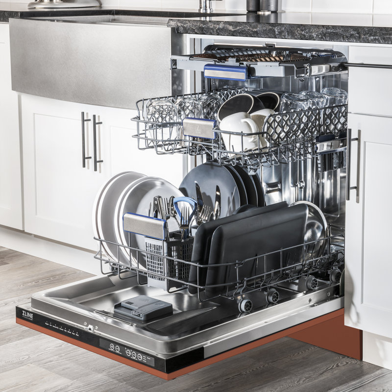 ZLINE 24" Tallac Series 3rd Rack Tall Tub Dishwasher with Stainless Steel Tub, 51dBa, Red Gloss