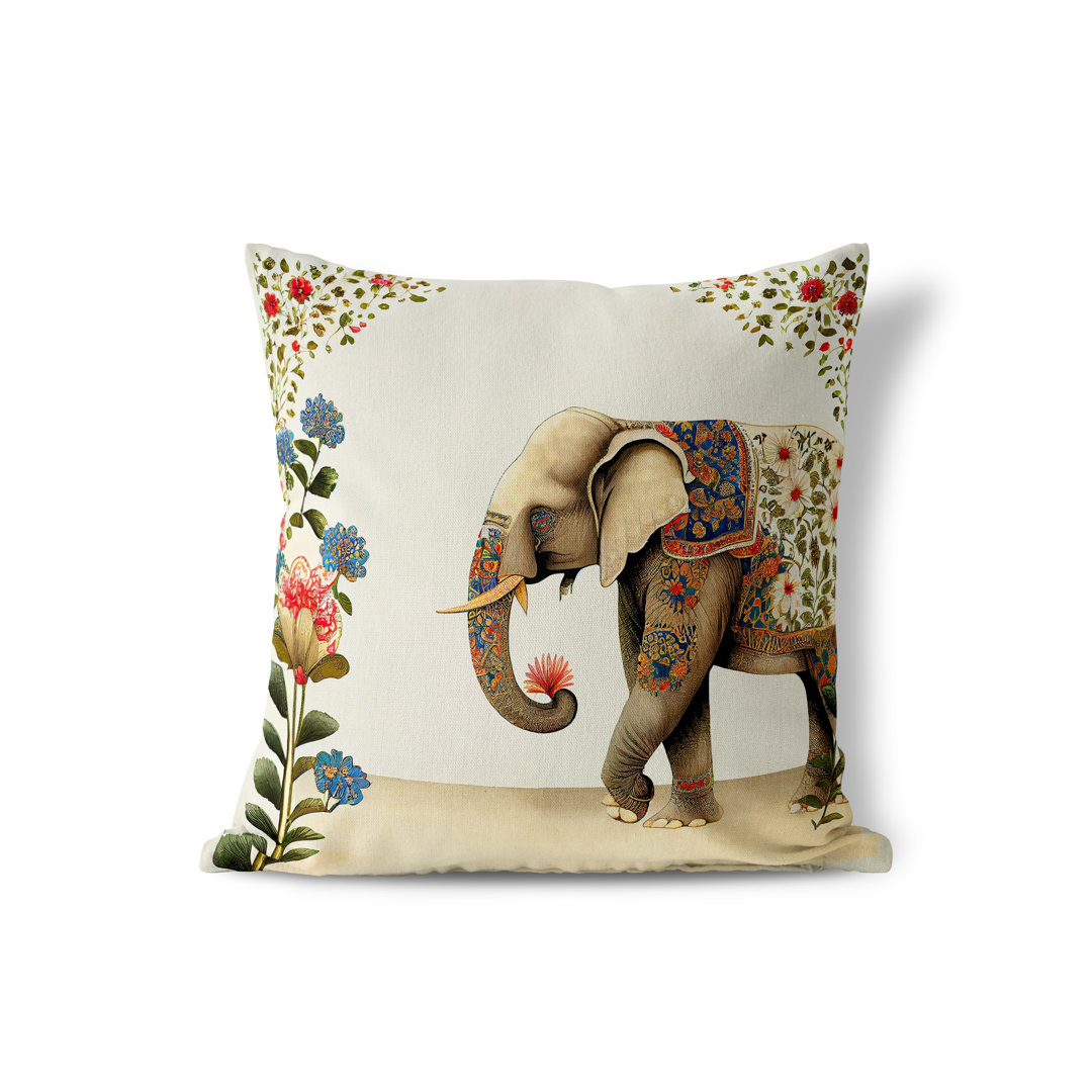 Elephant's Floral Fantasy Indoor/Outdoor Floral Square Cushion mit Füllung