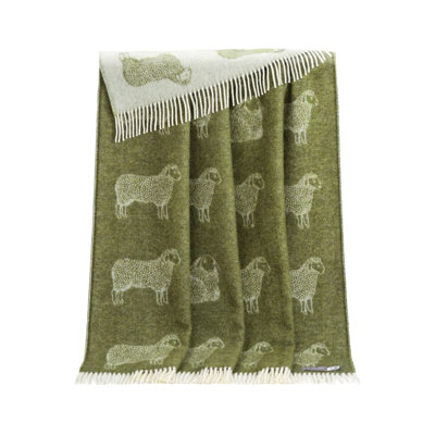 Olive Green Sheep Wool Throw