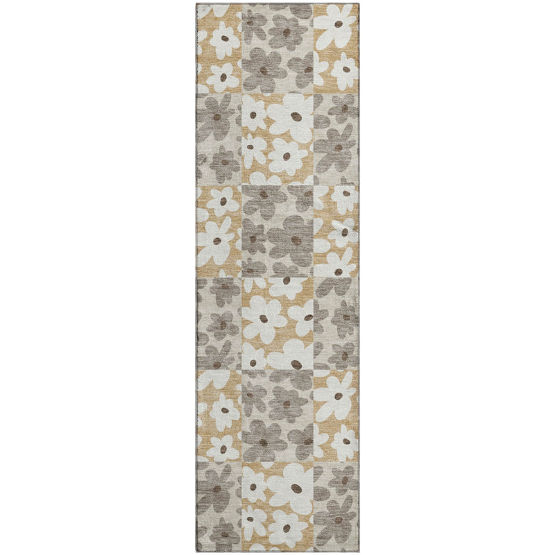 Tapis floral lavable à la machine de qualité supérieure Mayfield AMF2476, Beige, 2'3" x 7'6" Runner