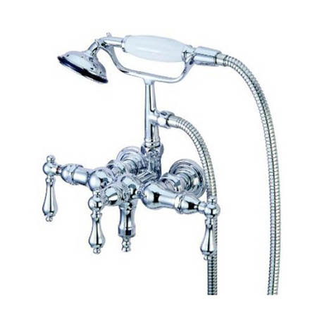 Robinet de baignoire à fixation murale à trois poignées avec douche à main à pattes Vintage, Chrome