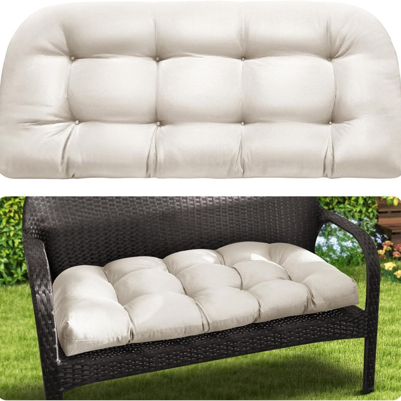 Outdoor Bench Cushion Memory Foam 44x19 Inch Patio Seat Pad Antique White