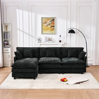 Canapé de 101,9 pouces à trois places, fabriqué en tissu cachemire, équipé d'un repose-pieds mobile, conception modulaire