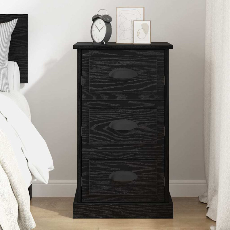 39cm W Manufactured Wood Bedside Table, Black Oak