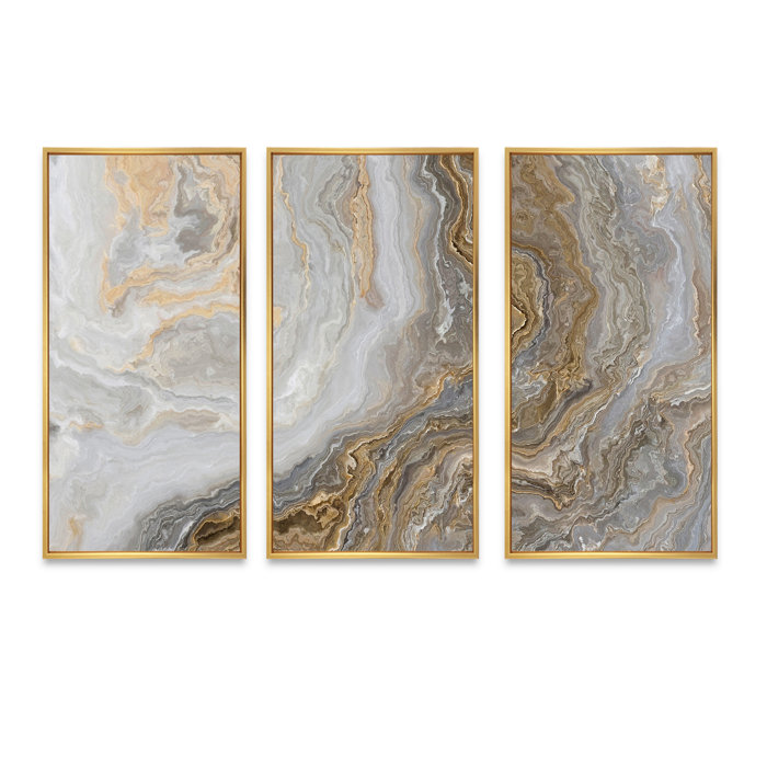 DesignArt White Marble With Curley Gray And Gold Veins Framed On Canvas ...