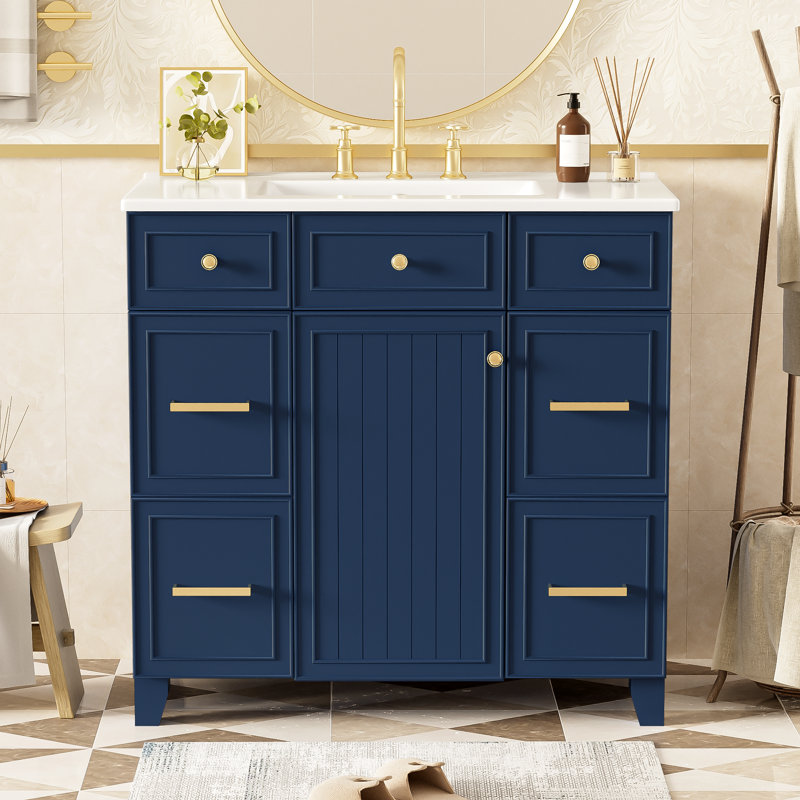 36" Single Bathroom Vanity Set, Navy Blue