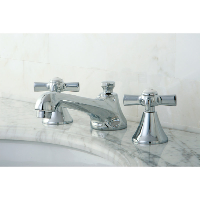 Kingston Brass Millennium Two-Handle 3-Hole Deck Mount Widespread Bathroom Faucet with Brass Pop-Up Drain, Polished Chrome