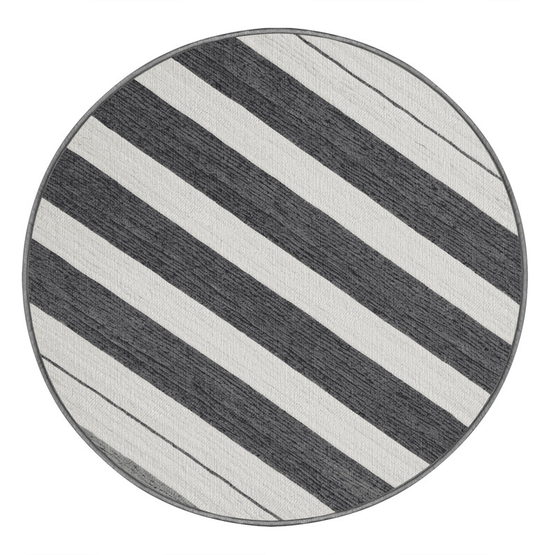 Washable Mist Gray White Striped Area Rug, Square 3'