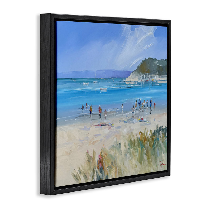 Cadre flottant Summer Sorrento Beachgoers, conception par Craig Trewin Penny, H 18 po x l 18 po, Cadre flottant noir de jais