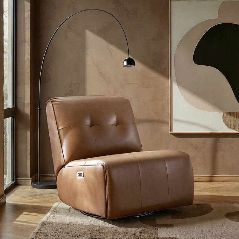 Adamira Modern Faux Leather Swivel Rocker Power Recliner with USB Ports, Camel