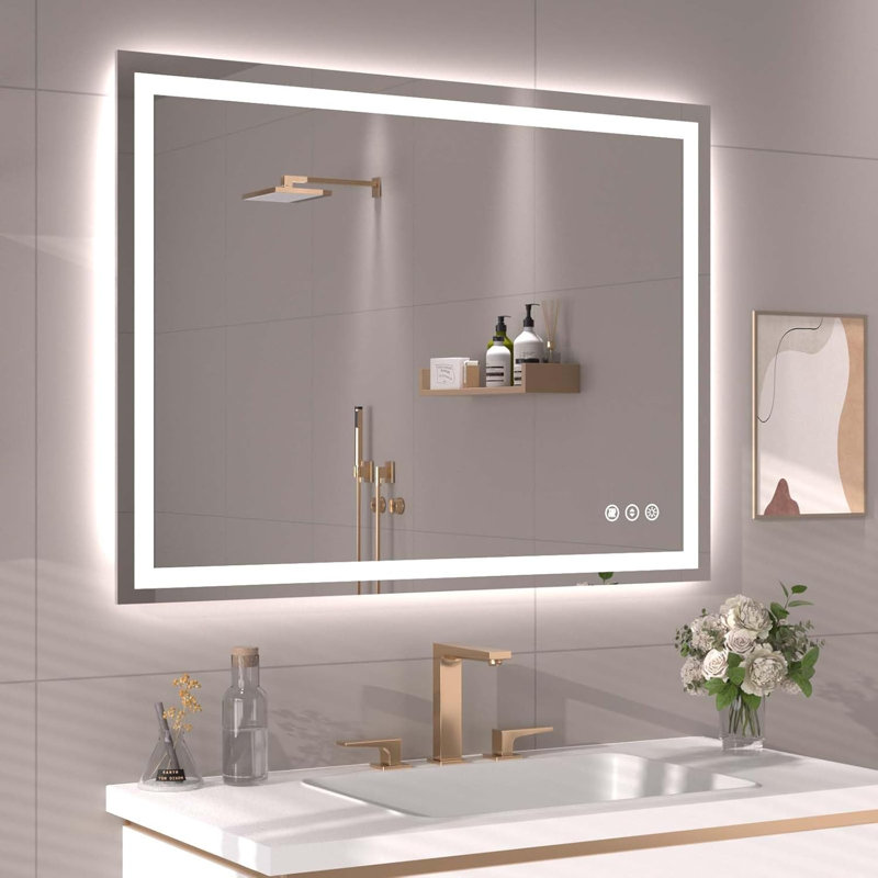 Miroir de salle de bain à DEL avec anti-buée, rétro-éclairé et miroirs de salle de bain éclairés, 48 po x 30 po