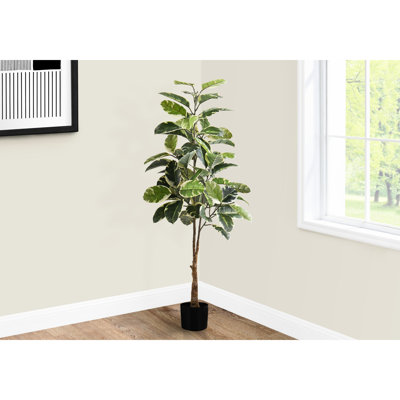 Ornement en forme d'hévéa de 52 po de hauteur, ornement de bureau avec de vraies feuilles décoratives d'intérieur en pot