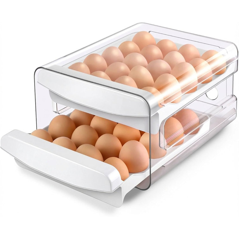 Egg Holder for Fridge, 2-Tier Stackable 40 Eggs Organizer Drawer for Refrigerator