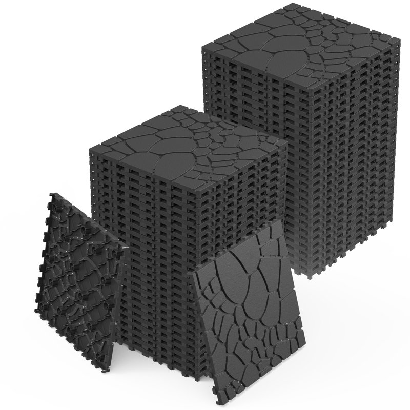 44 Pcs 30.5 cm x 30.5 cm Interlocking Deck Tiles, Low Maintenance Plastic Tiles, Black