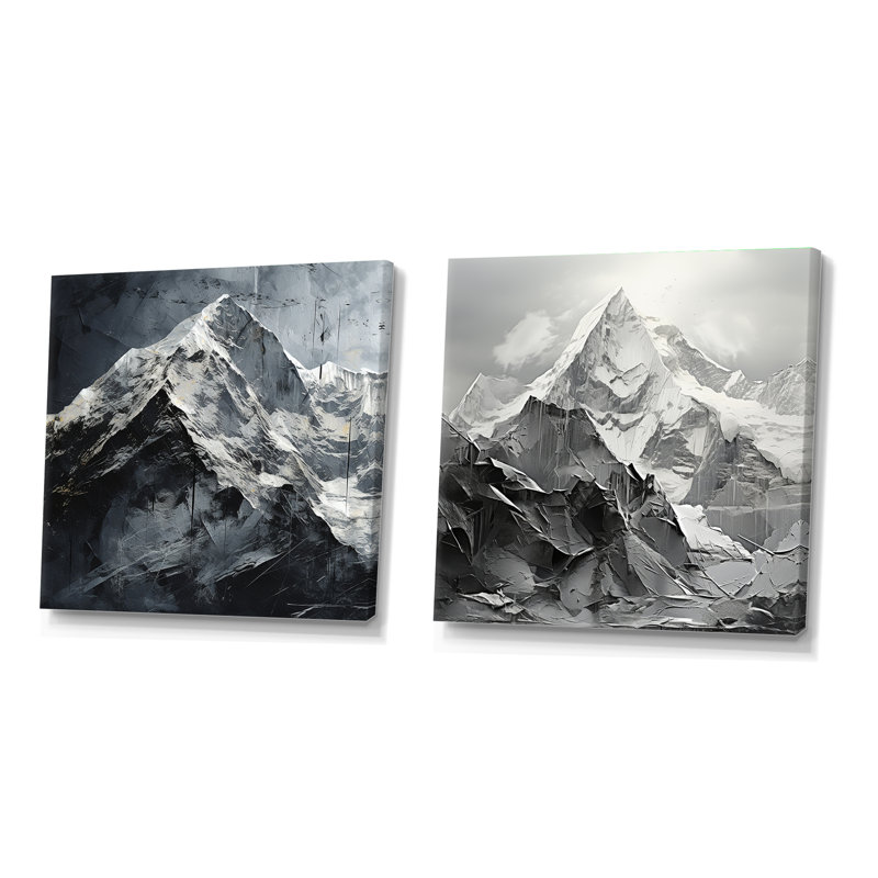 Snowy Mountain Peak - ensemble de 2 montagnes carrées, Cadre flottant noir, H 16 po x l 33 po