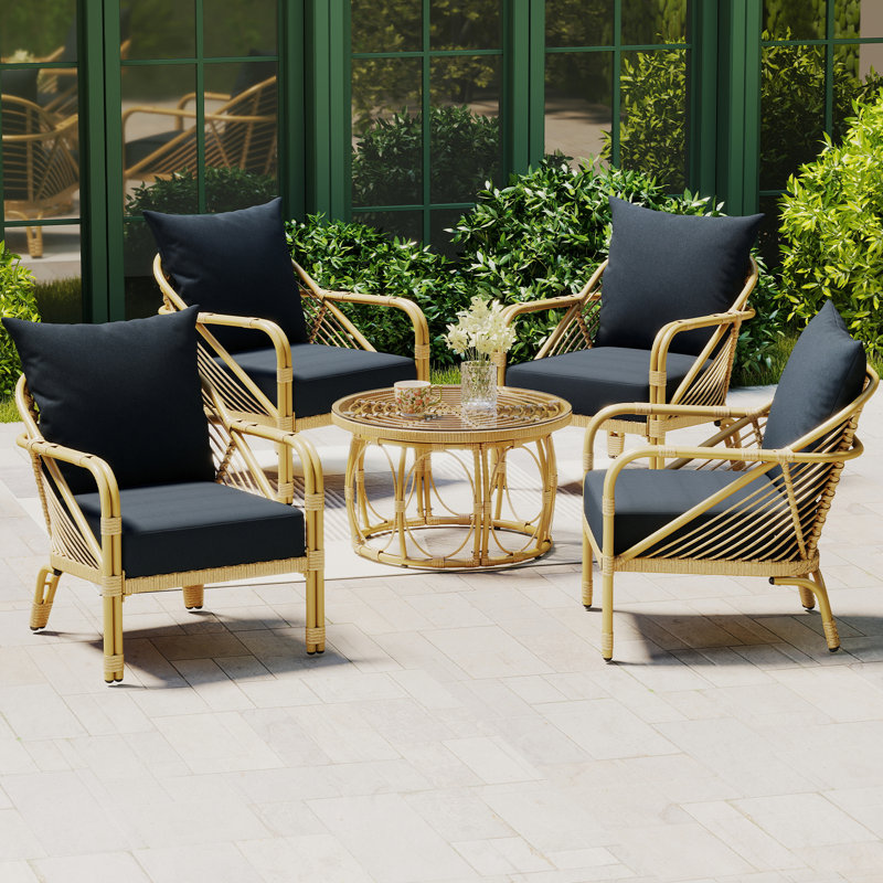 All Weather Polyethylene (PE) Rattan Conversation Sets With Coffee Table, Indoor/Outdoor Lounge Chairs With Cushions For Patio, Porch, Or Garden