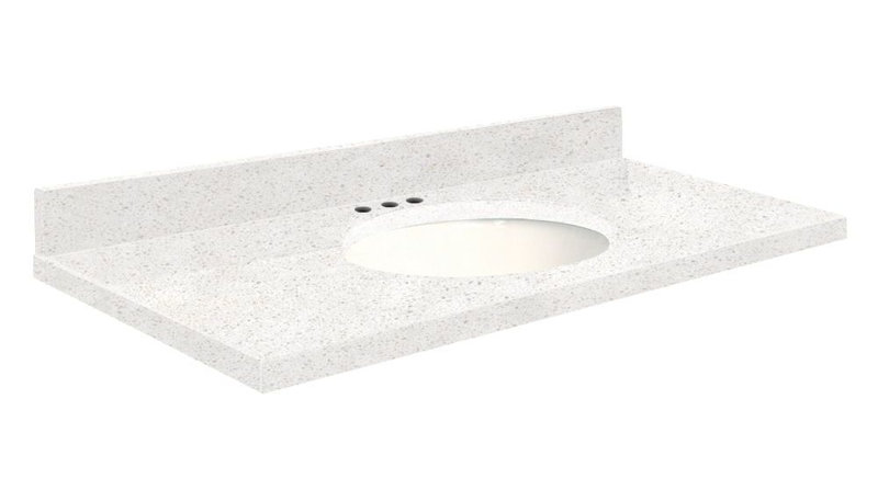 Dessus de salle de bain simple 49 po meuble-lavabo, Blanc, Carmel, Centré de 8 pouces