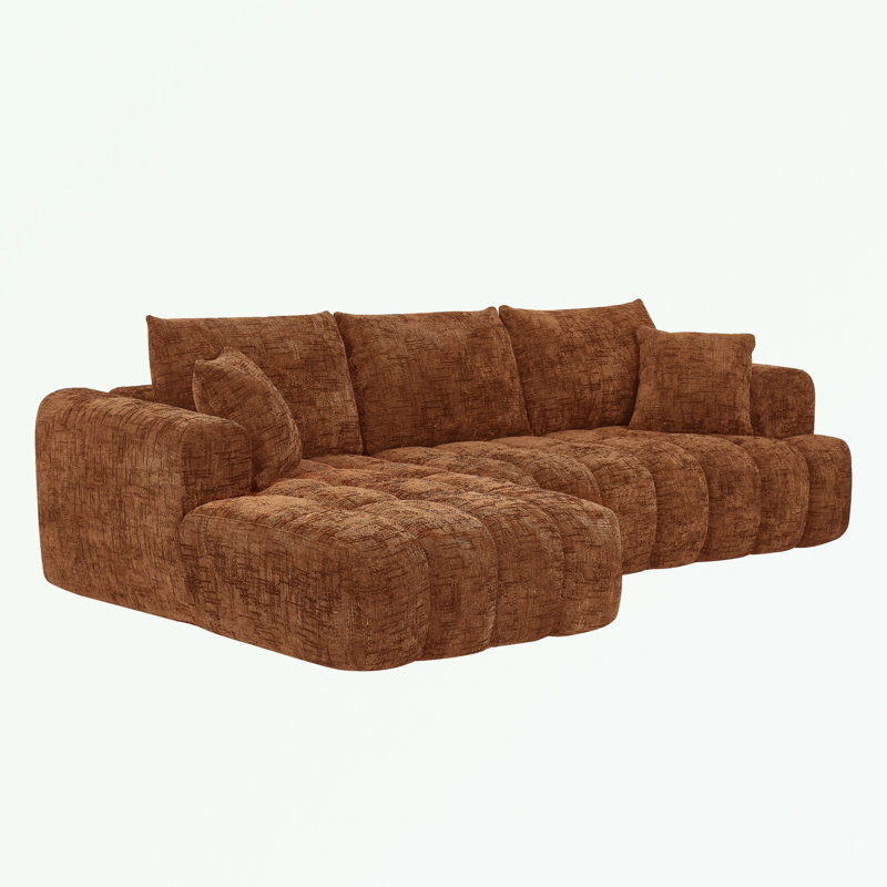 108" Gray Chenille Sectional Sofa, Tufted Design & Pocket Springs, No Assembly, Left Hand Facing, Gray Chenille