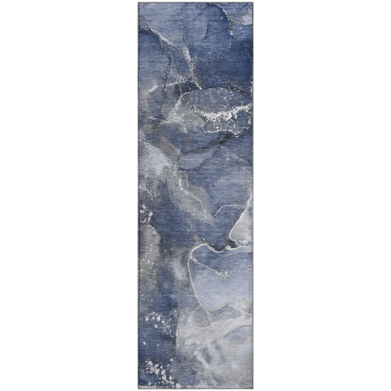 Premium Machine Washable Cerrito AMF518 Navy Rug, Runner 2'3" x 7'6"