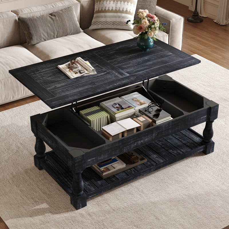 Table basse à plateau relevable Farmhouse, Noir antique, Noir antique