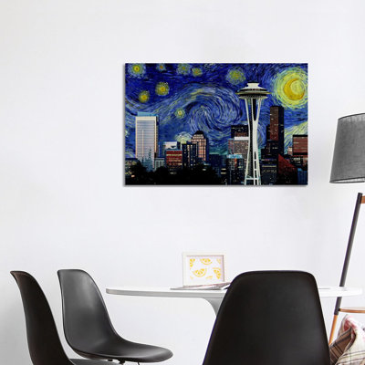 Seattle, Washington Starry Night Skyline by 5by5collective - Wrapped Canvas Painting